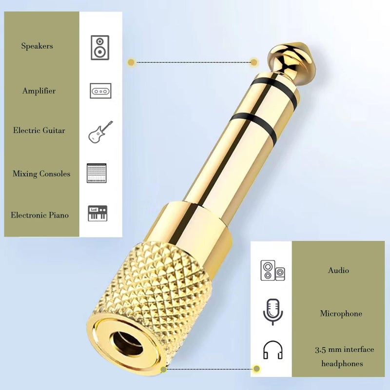 JOMLEY محول JOMLEY 1/4" إلى 3.5 مم، محول جاك سماعة أنثوي 3.5 مم إلى ذكر 1/4 بوصة لسماعات الرأس، مكبر الصوت، الجيتار الكهربائي، الجهاز اللوحي - عبوة 2 - Image 2